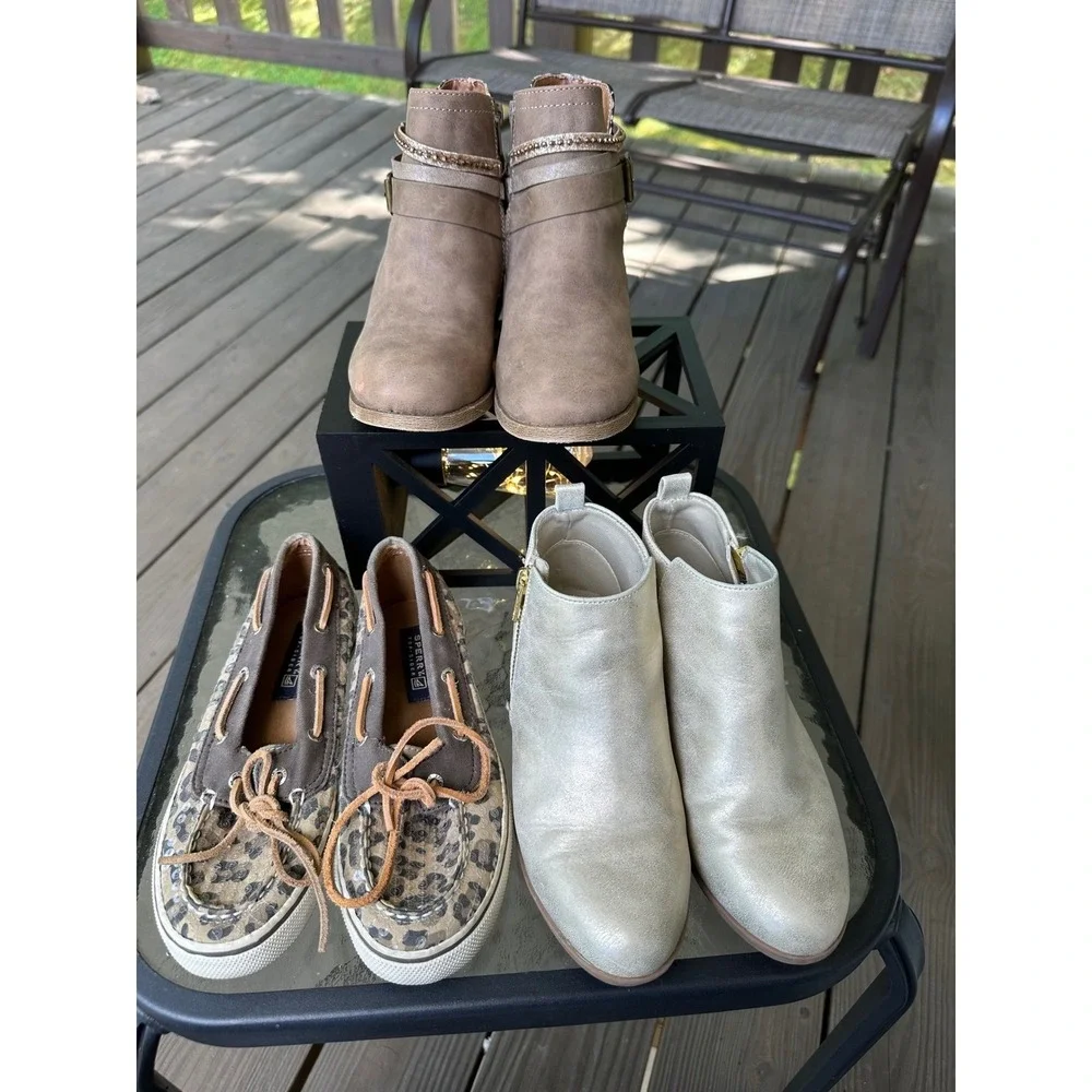 Kids‎ Booties + Sperry Top-Sider Boat Shoes Bundle Size 2M & 3M Leopard Print
